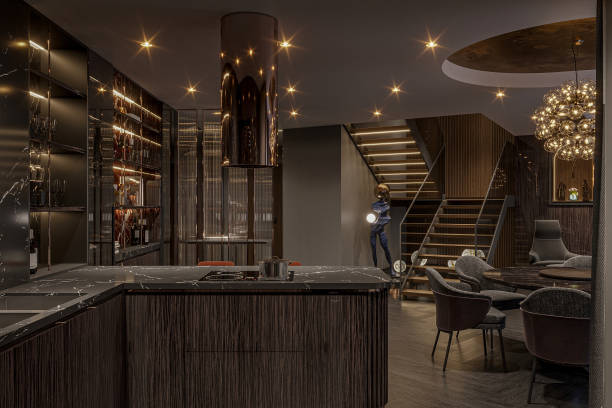 istock Modern luxury kitchen design with elegant stainless steel appliances and materials 2157250295