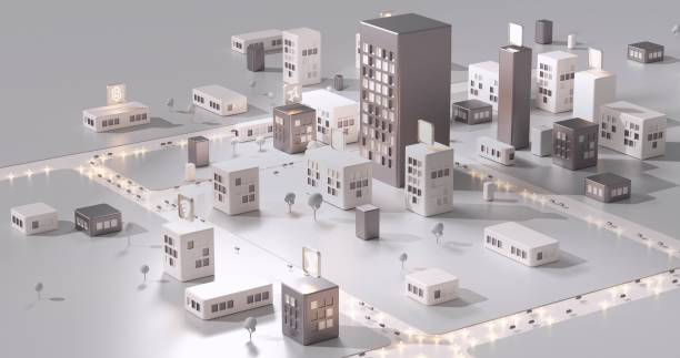 istock Visualize a minimalist future city where contemporary buildings are arranged neatly on a grid 2157250628