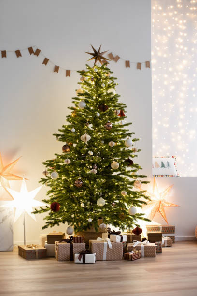 istock Interior design with Christmas tree with gifts and lights 2157250669