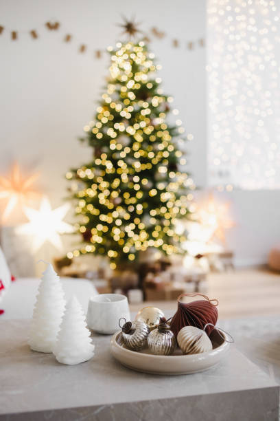 istock Christmas decorations with blurred defocused Christmas tree at home 2157250706