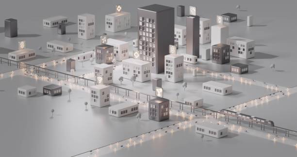 istock Visualize a futuristic city with minimalist, modern structures neatly arranged in a grid layout 2157250893