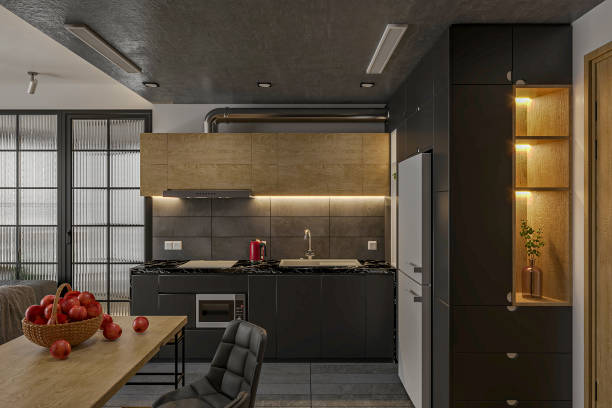 istock A serene and spacious minimalist dining room near an open kitchen 2157251102