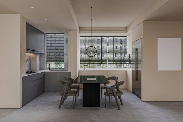 istock modern kitchen interior, kitchen with dining table in modern style with in beige brown tones 2157251388