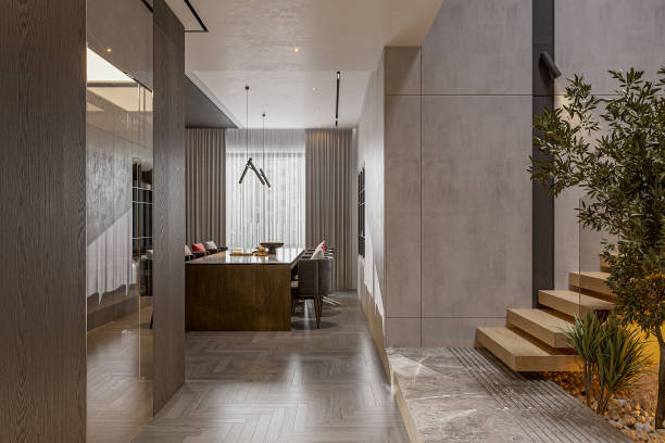 istock A luxurious modern house with creative interior design. A staircase leads to the upper floor 2157251502