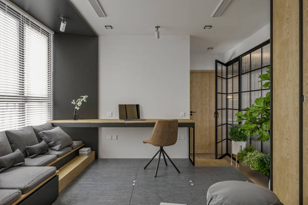 istock living room interior with laptop desk and chairs, sofa 2157251518