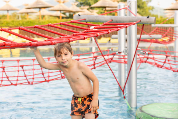 istock Cute child, boy in water park, having fun summertime 2157255176