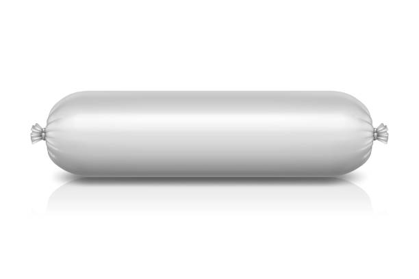 Vector 3d Realistic Blank Polyethylene Sausage Packaging. Design Template for Mockup, Closeup, Isolated, Front View Vector 3d Realistic Blank Polyethylene Sausage Packaging. Design Template for Mockup, Closeup, Isolated, Front View. sausage packaging stock illustrations