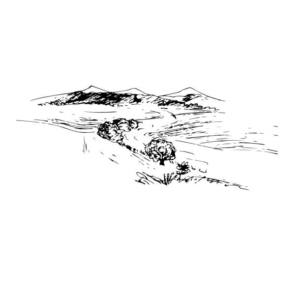 Rural landscape, hand drawing, sketch.