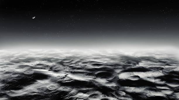 istock Rocky planetoid covered in craters, as seen from the surface. 2157263442
