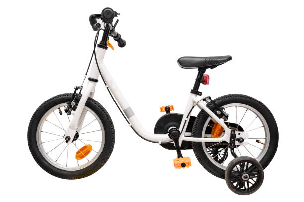 istock Children's bicycle with supporting side wheels isolated on white background 2157267177