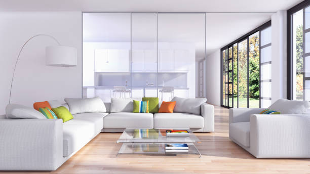 istock Large luxury modern bright interiors Living room mockup illustration 3D rendering image 2157272003