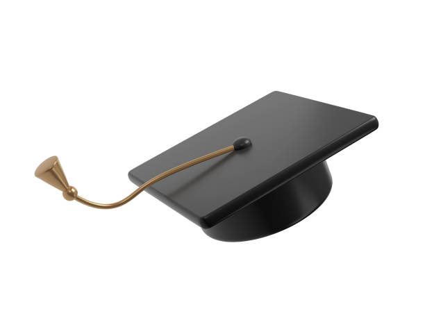Graduation university or college black cap 3d illustration. Element for degree ceremony and educational programs design.
