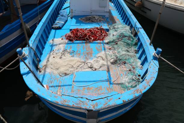 Typical Mediterranean Sea small artisanal fisheries. Trawlers at the harbor of Anzio