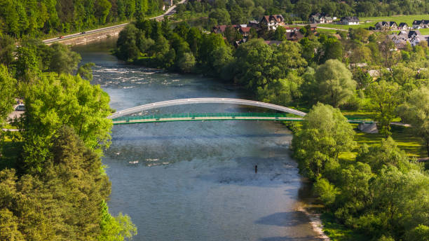 Szczawnica townscape and Dunajec River bends. Aerial drone view at springtime