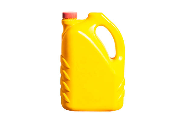 Old gallon of engine oil isolated on white background