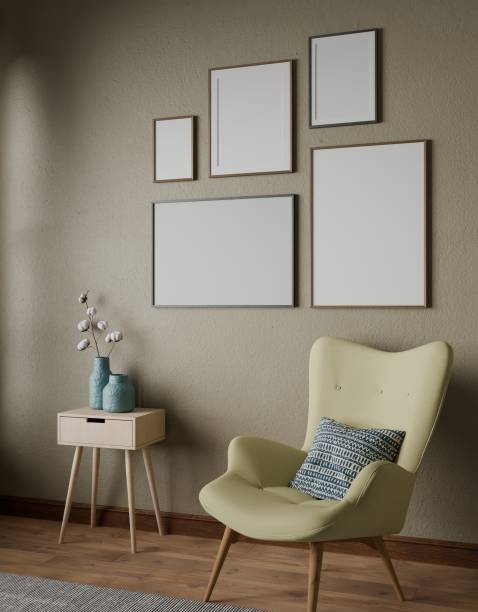 istock Mockup frame set, poster empty in home design, modern dark color element mockup interior, 3d rendering 2157280371