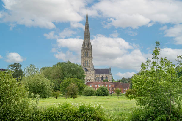 Famous Salisbury cathedral on a sunny summer day