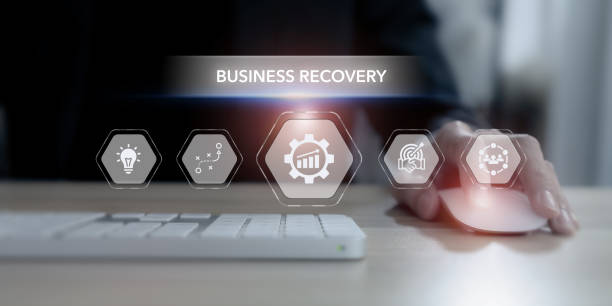 istock Business recovery plan and strategy concept. Business continuity tools, disaster recovery plan, insurance policy. Business strategies, managing staff, networking, develop innovation, seek assistance. 2157285497