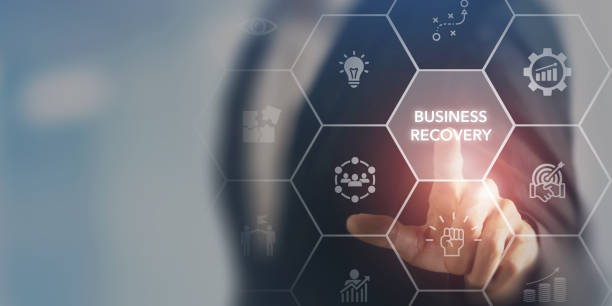 istock Business recovery plan and strategy concept. Business continuity tools, disaster recovery plan, insurance policy. Business strategies, managing staff, networking, develop innovation, seek assistance. 2157285499