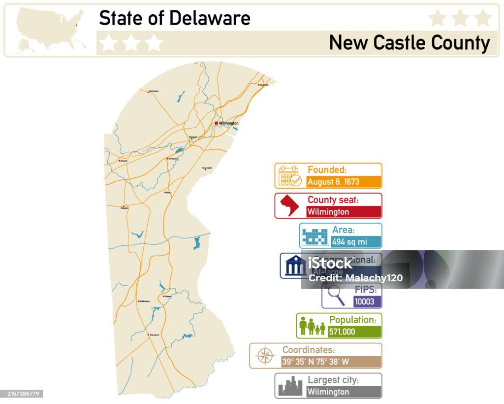 Detailed Infographic And Map Of New Castle County In Delaware Usa Stock