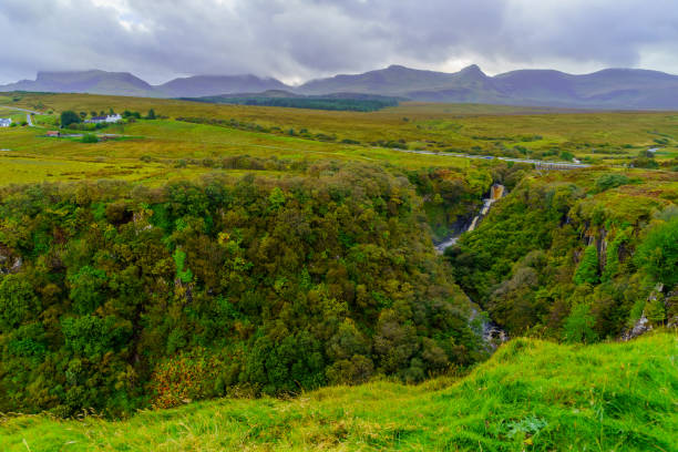 View of landscape and the Lealt Falls, in the Isle of Skye, Inner Hebrides, Scotland, UK