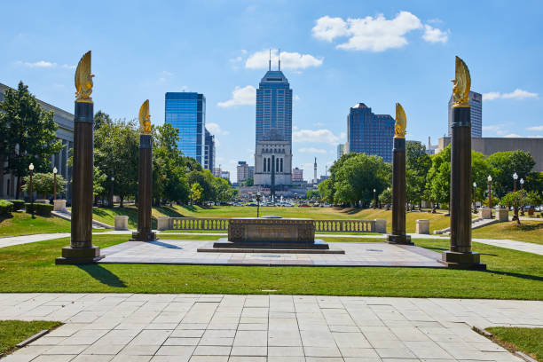 istock Golden Eagles Gateway to Indianapolis Cityscape 2157293358