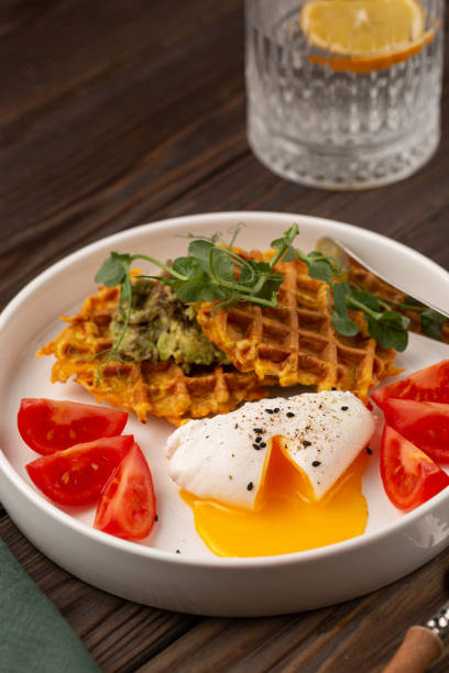 istock Sweet potato waffles with avocado and poached egg 2157298177