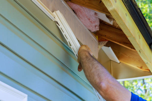 istock Reconstruction of exterior a house involves replacement at damaged plastic siding 2157299073