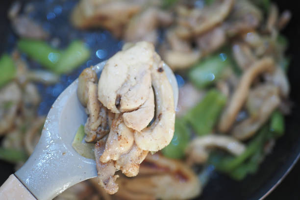 A delicious Chinese home-style dish, fried chicken thighs in Beijing green onion sauce