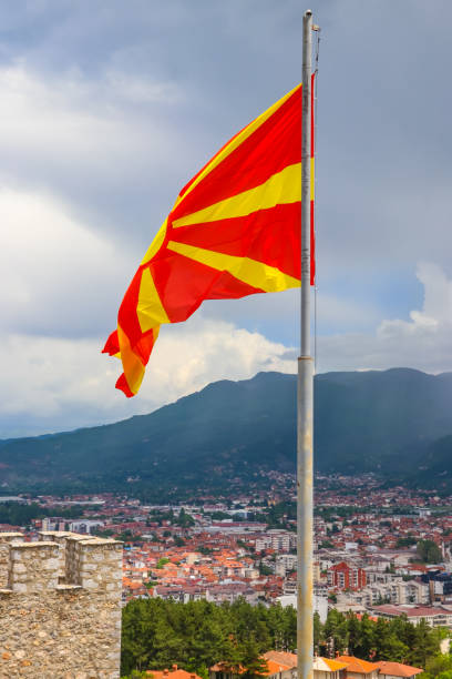 istock Flag of North Macedonia against blue sky 2157305341