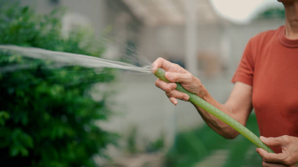 Water flowing from a green hose that forms the word “water”
