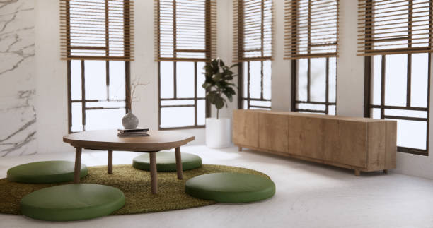 istock Modern with low table and pillow on minimal room japan style. 2157307744