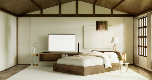 istock muji style empty room decorated with wooden bed, white wall and wooden wall. 3d rendering 2157307833