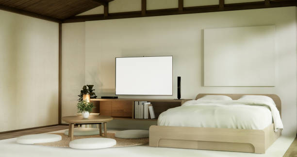 istock muji style empty room decorated with wooden bed, white wall and wooden wall. 3d rendering 2157307841