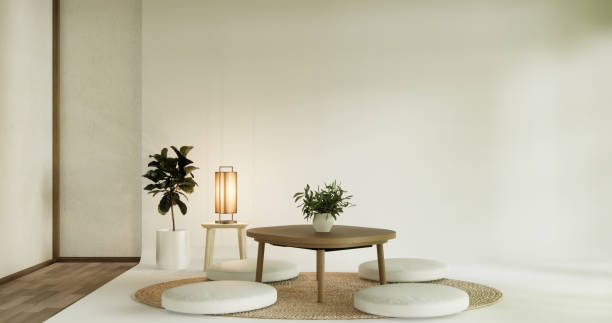 istock Modern with low table and pillow on minimal room japan style. 2157307848