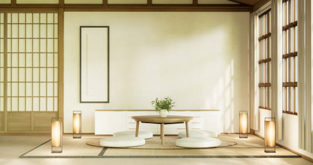 istock Modern with low table and pillow on minimal room japan style. 2157307904