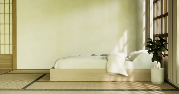 istock muji style empty room decorated with wooden bed, white wall and wooden wall. 3d rendering 2157307920