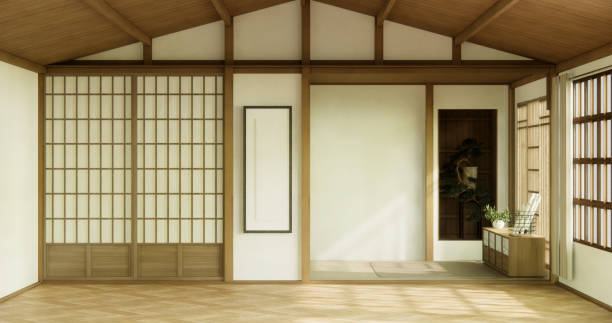 istock Muji Empty room Clean minimalist room interior, 3D rendering 2157307967
