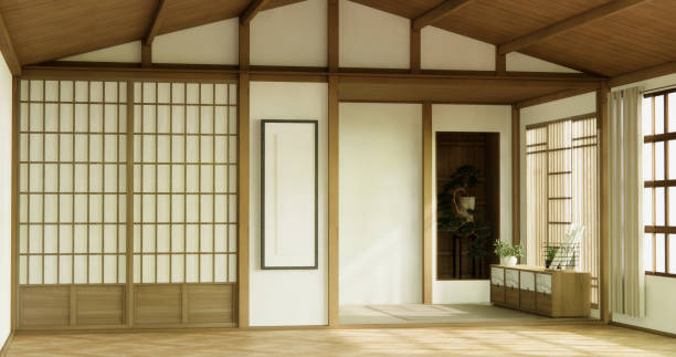 istock Muji Empty room Clean minimalist room interior, 3D rendering 2157307974