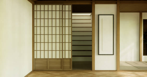 istock Muji Empty room Clean minimalist room interior, 3D rendering 2157307990