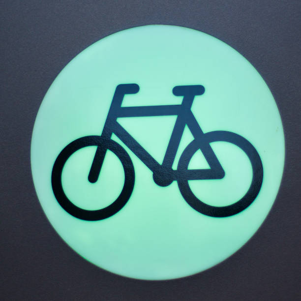 Bruges April 7 2024: Green bicycle sign in Bruges