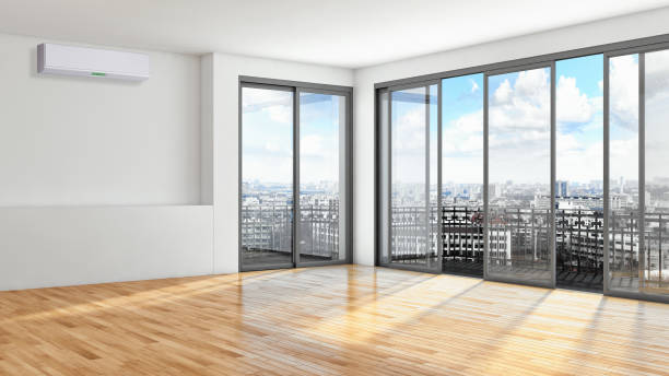 istock modern bright interiors room with air conditioning and remote control illustration 3D rendering 2157317802