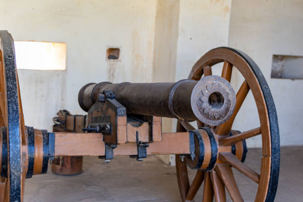 istock vintage cannon kept for ancient fort protection at morning from different angle 2157318532