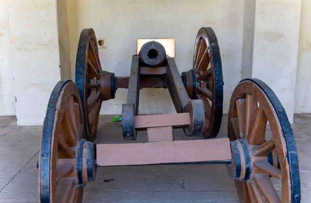 istock vintage cannon kept for ancient fort protection at morning from different angle 2157318548