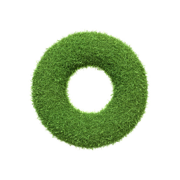 Capital letter O shaped from lush green grass, isolated on a white background