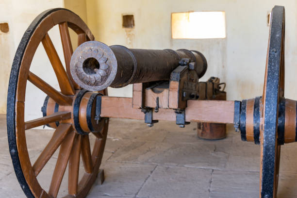 istock vintage cannon kept for ancient fort protection at morning from different angle 2157318687