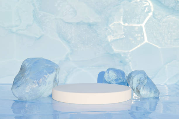 istock Abstract product presentation pedestal podium platform with ice blocks 2157326535