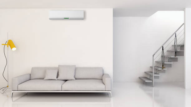 istock modern bright interiors room with air conditioning and remote control illustration 3D rendering 2157326771