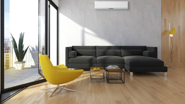 istock modern bright interiors room with air conditioning and remote control illustration 3D rendering 2157327192
