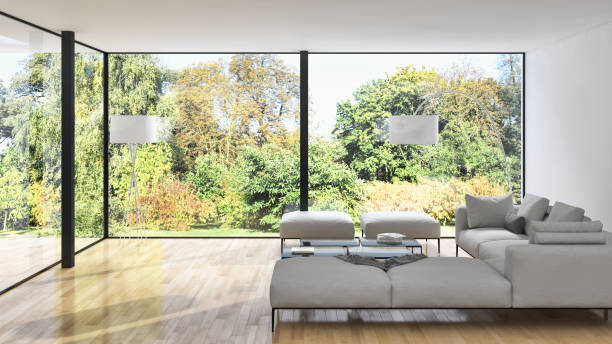 istock Large luxury modern bright interiors Living room mockup illustration 3D rendering image 2157329178